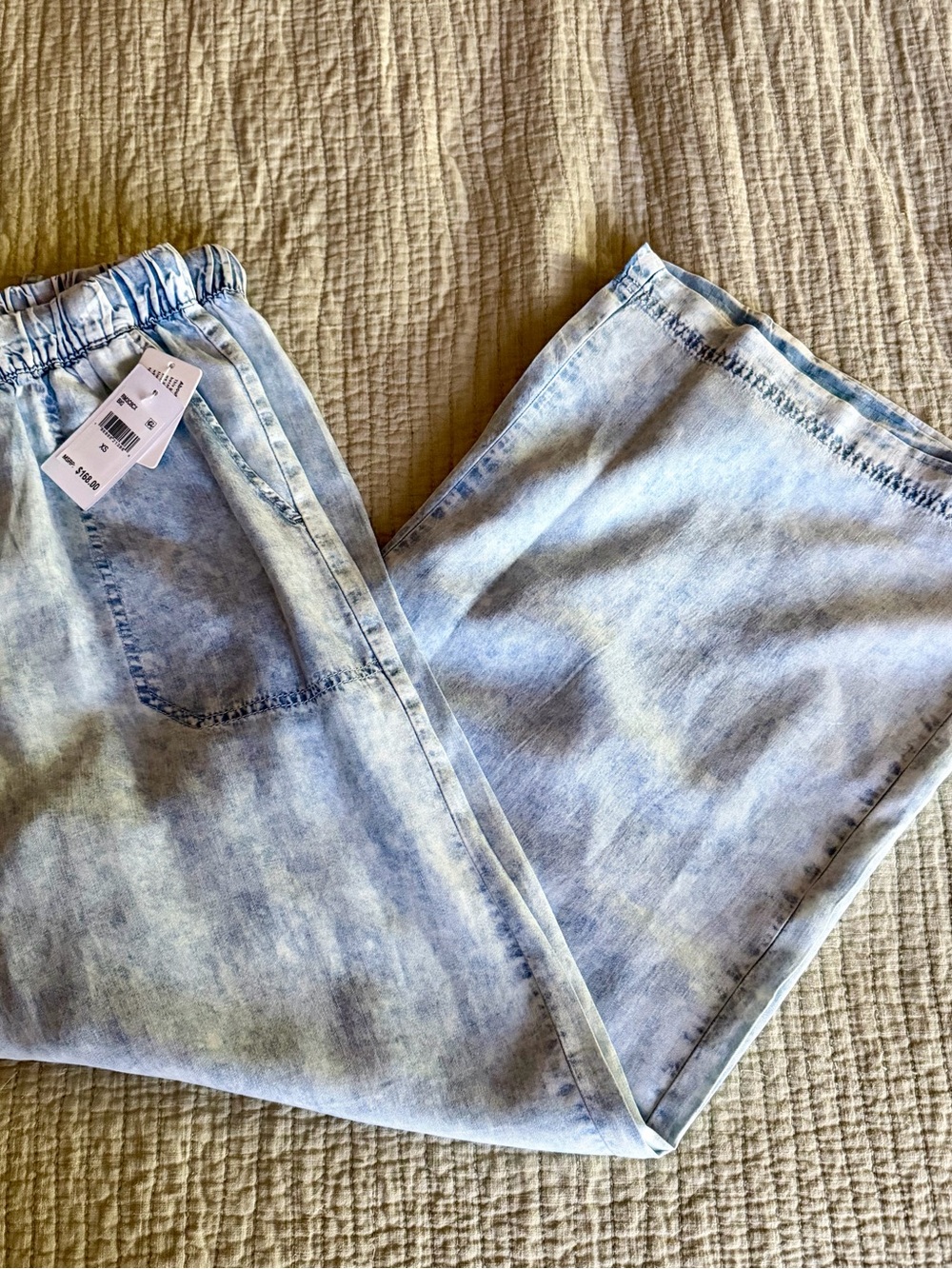 SPLENDID Angie Light Stone Wash Wide-Leg Drawstring Pant with Tie XS NWT’s - Picture 8 of 15